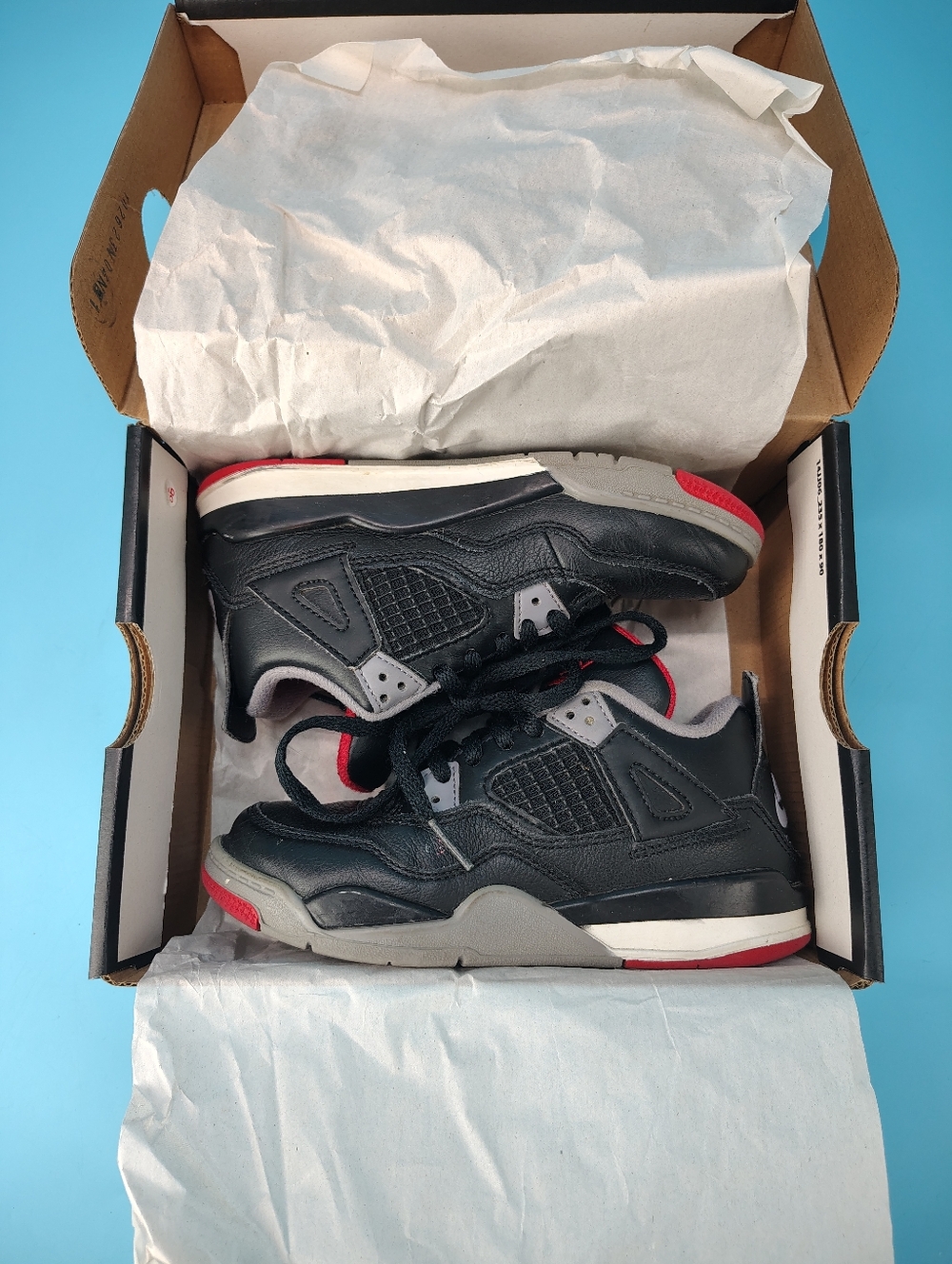 Jordan Retro 4 Boys Black Gray Red Sneakers Lace Up Kids Size 13c VG